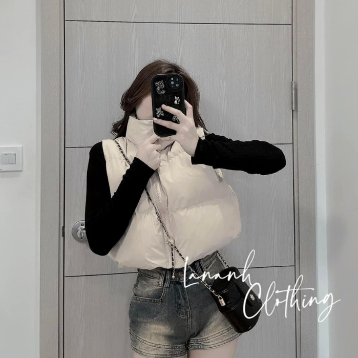 Áo phao gile nữ croptop DÀY DẶN hàng Quảng Châu màu mới cực HOT, Áo khoác phao nữ croptop, PHAO NỮ CROPTOP GILE cổ đứng