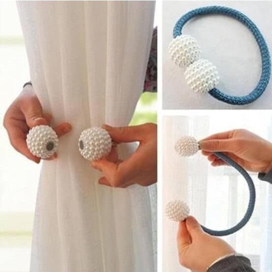 Dây Buộc Rèm Cửa bằng nam châm phong cách châu âu, Dây Buộc Rèm Hít Nam Châm Đính Ngọc Trai - MÀN C