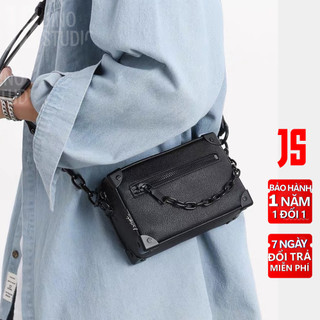 Túi Đeo Chéo Nam Kari Túi Xách Da Pu Form Chữ Nhật Phối Dây Xích Thời Trang Jino Studio Màu Đen Đẹp Cá Tính