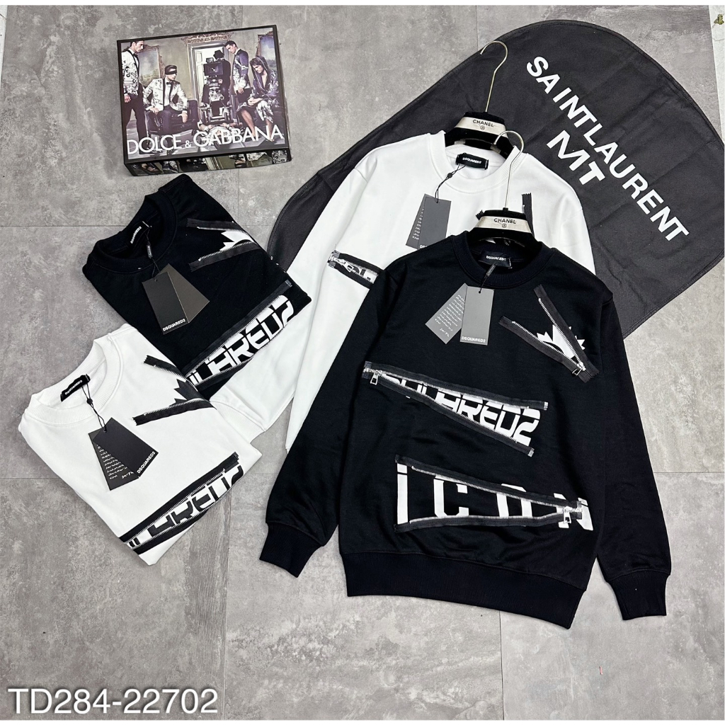 Áo nỉ dài tay nam DSQ phối khóa kéo chữ Icon siêu đẹp-Áo nỉ dài tay nam phối chữ khóa kéo cực chất