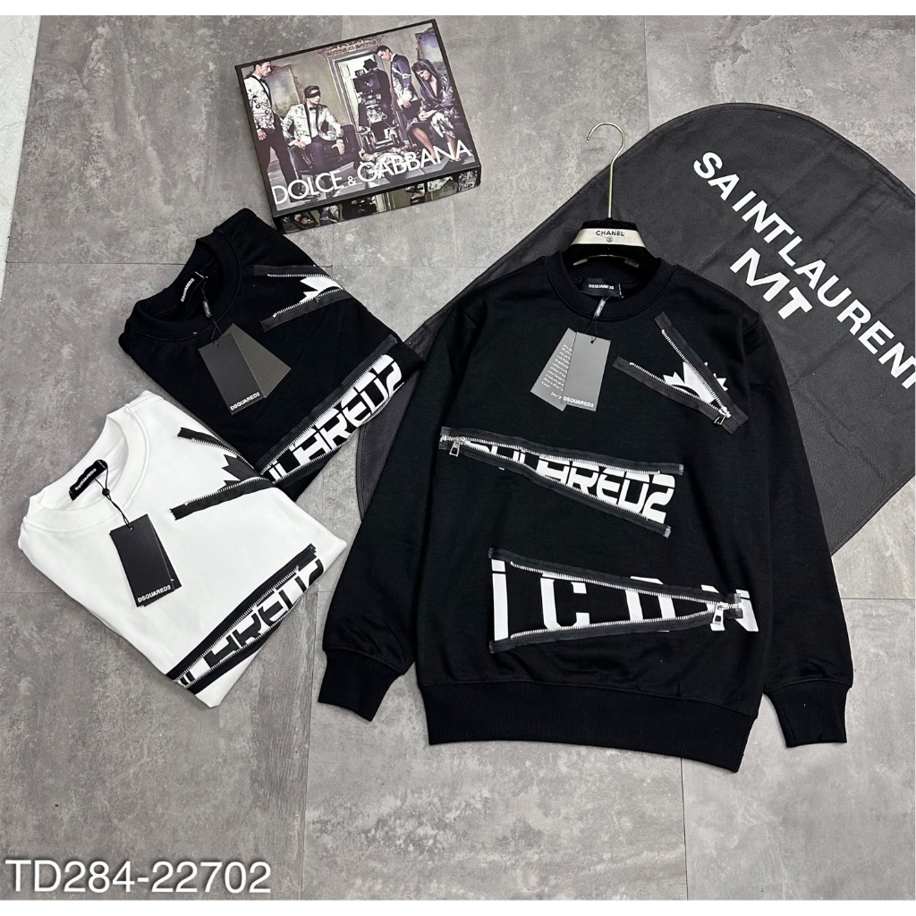 Áo nỉ dài tay nam DSQ phối khóa kéo chữ Icon siêu đẹp-Áo nỉ dài tay nam phối chữ khóa kéo cực chất