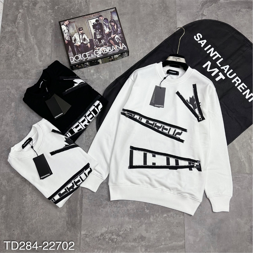 Áo nỉ dài tay nam DSQ phối khóa kéo chữ Icon siêu đẹp-Áo nỉ dài tay nam phối chữ khóa kéo cực chất