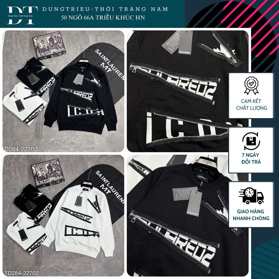 Áo nỉ dài tay nam DSQ phối khóa kéo chữ Icon siêu đẹp-Áo nỉ dài tay nam phối chữ khóa kéo cực chất