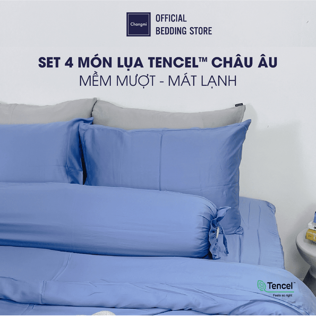 [Nhiều màu] Set 4 món ga gối Tencel Châu Âu Changmi Bedding cao cấp siêu mềm mượt và mát lạnh