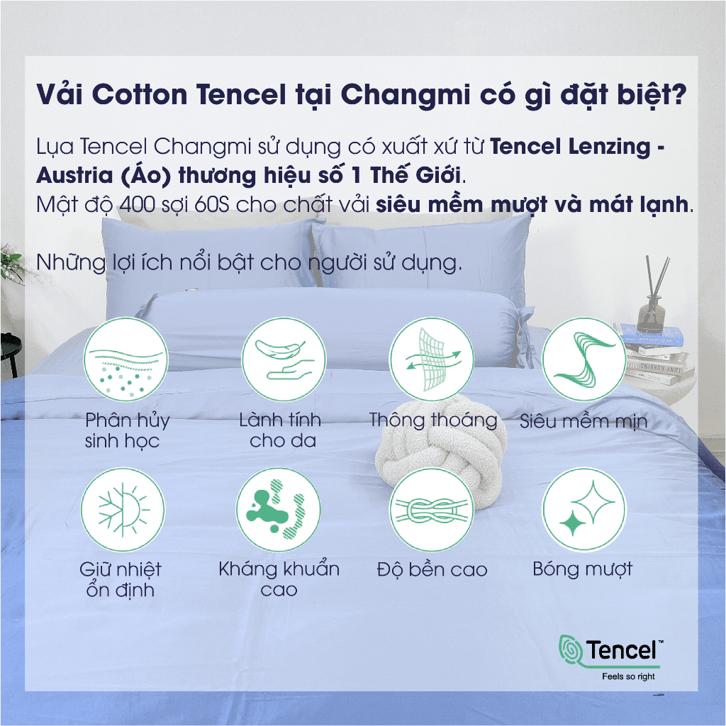 [Nhiều màu] Set 4 món ga gối Tencel Châu Âu Changmi Bedding cao cấp siêu mềm mượt và mát lạnh