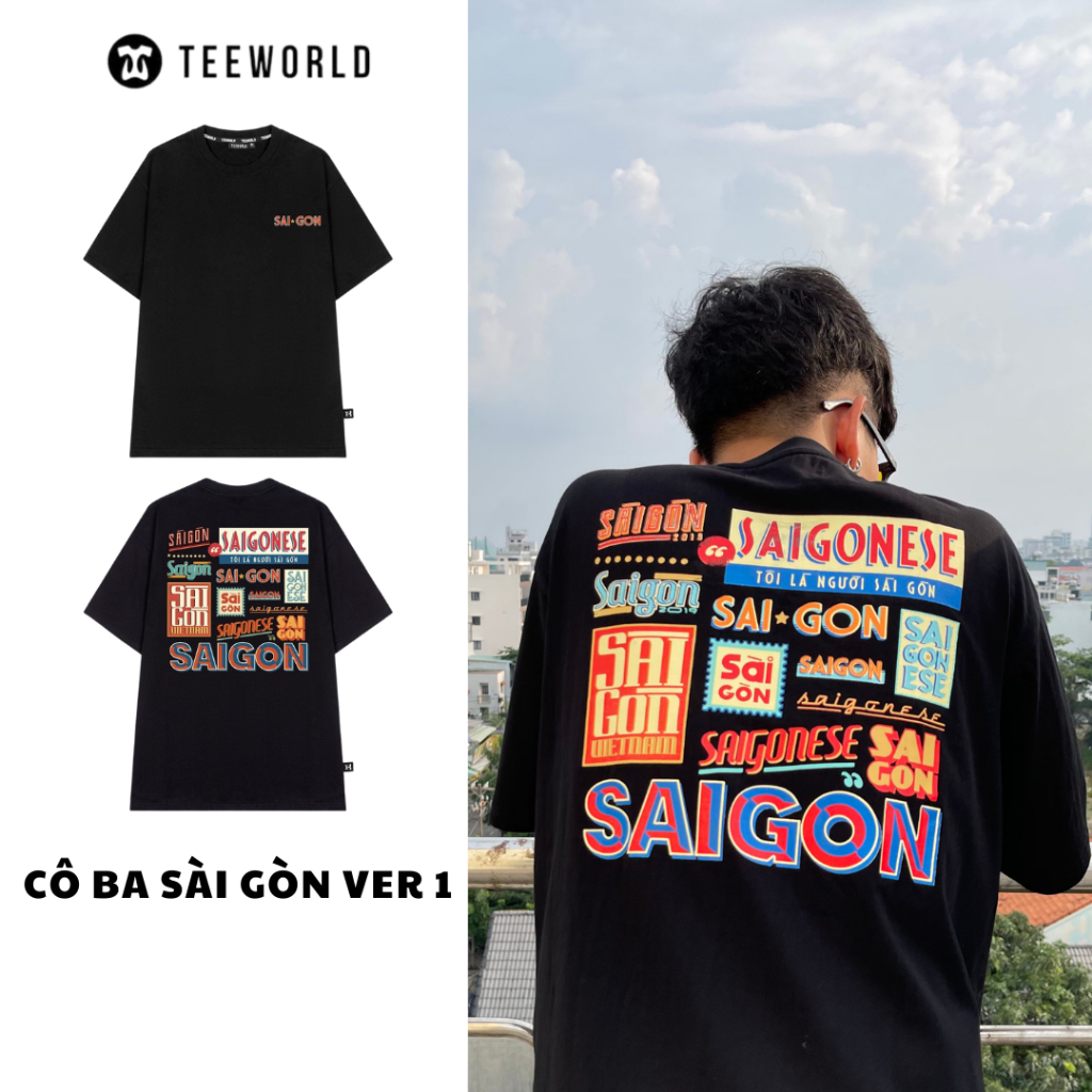 Áo Thun Local Brand Teeworld Saigonese - Cô Ba Sài Gòn Nam Nữ Đen Form Rộng Unisex