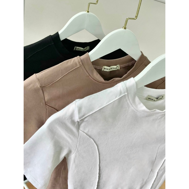 Áo thun vải cotton bao mềm mịn tay ngắn viền form dài 3 màu