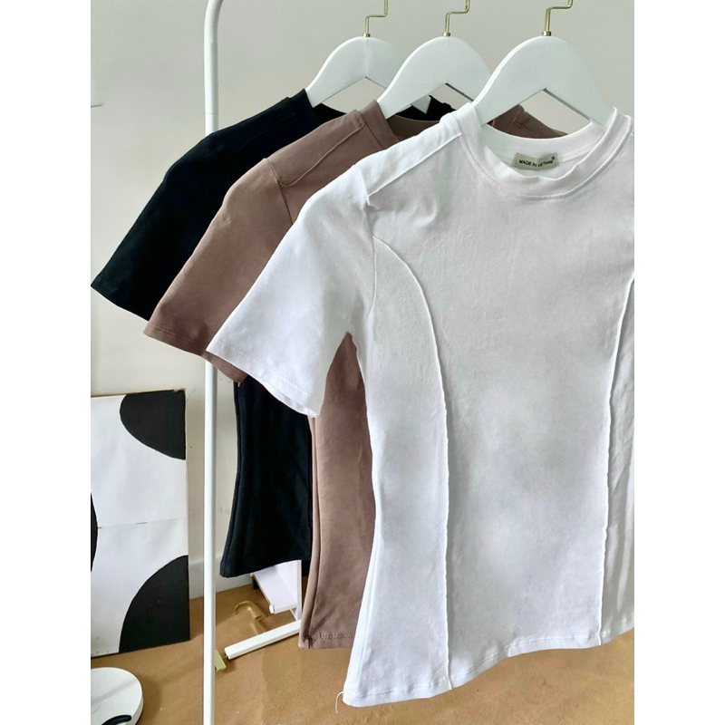 Áo thun vải cotton bao mềm mịn tay ngắn viền form dài 3 màu