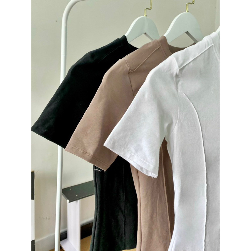 Áo thun vải cotton bao mềm mịn tay ngắn viền form dài 3 màu