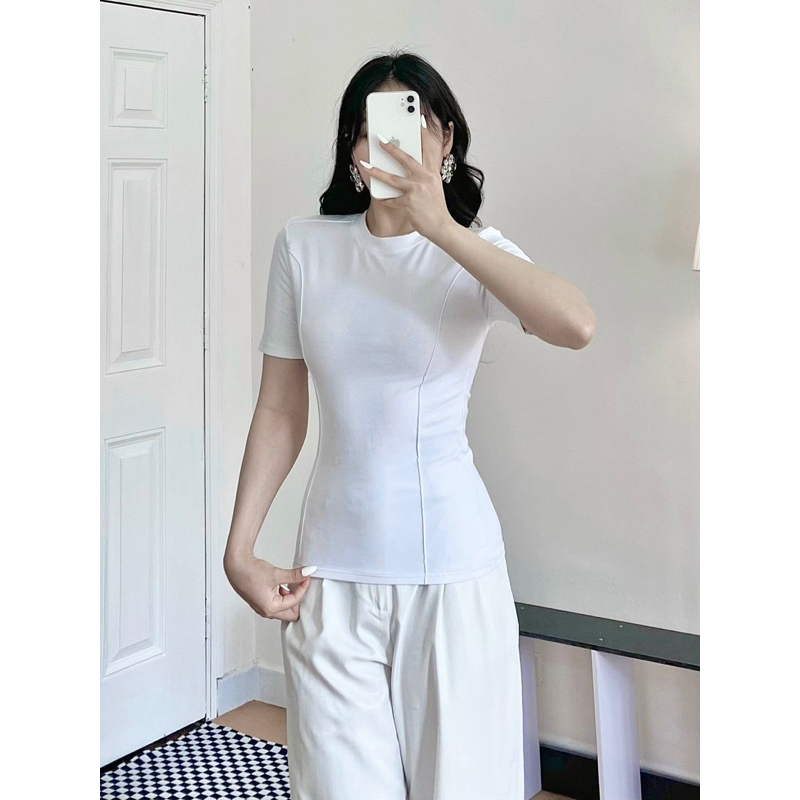 Áo thun vải cotton bao mềm mịn tay ngắn viền form dài 3 màu