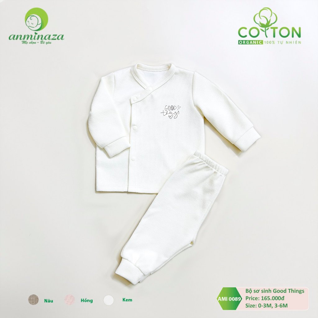 [CHÍNH HÃNG] Bộ sơ sinh dài tay cài lệch cotton organic họa tiết Good Things AMI 0089 Anminaza