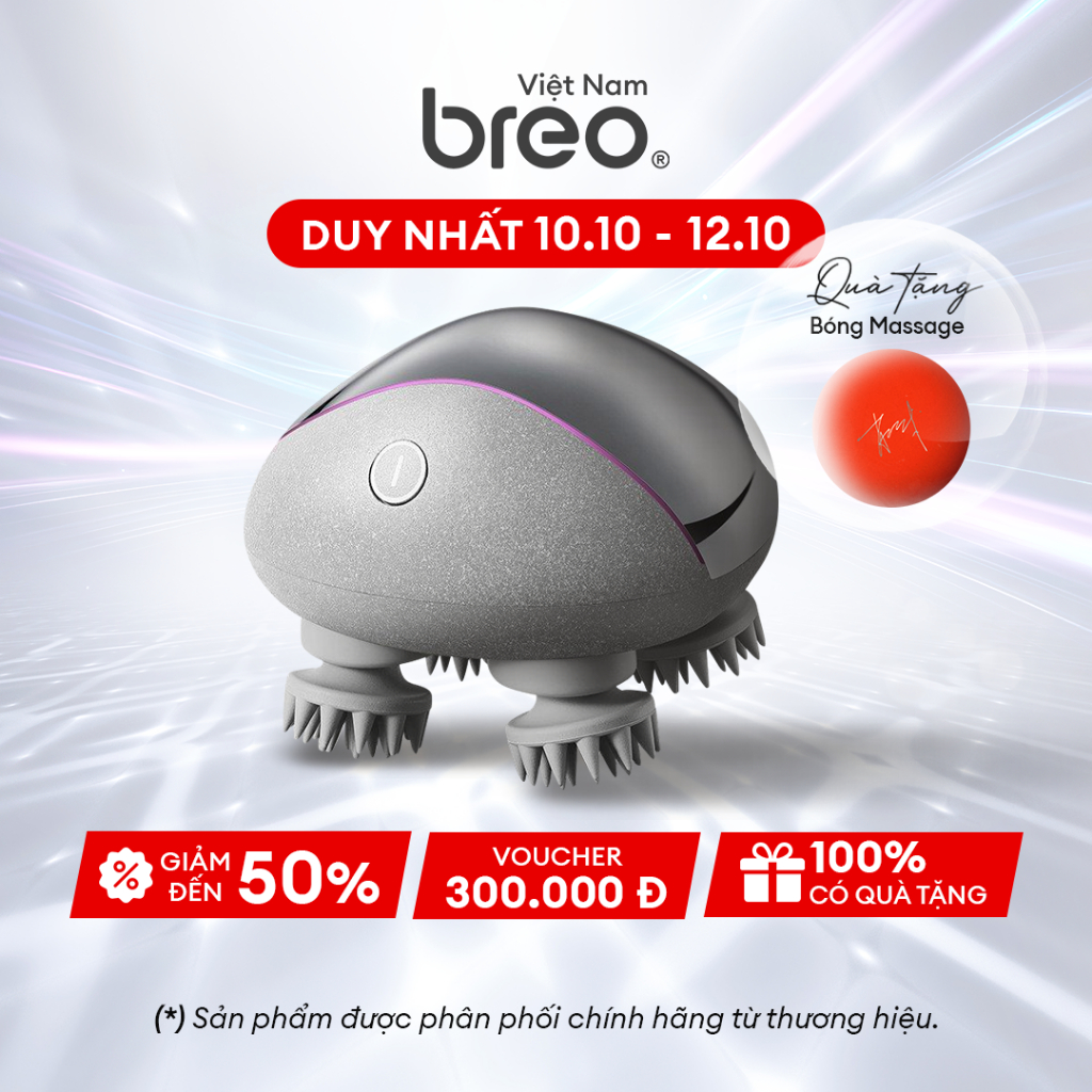 Máy Massage da đầu BREO Scalp Mini Pro màu bạc có đế sạc | Giảm đau nhức | Tăng cường lưu thông máu | Chống nước |