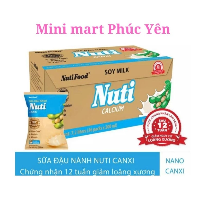 Thùng 36 bịch Sữa Đậu Nành Nuti Nguyên Chất Canxi 200ml