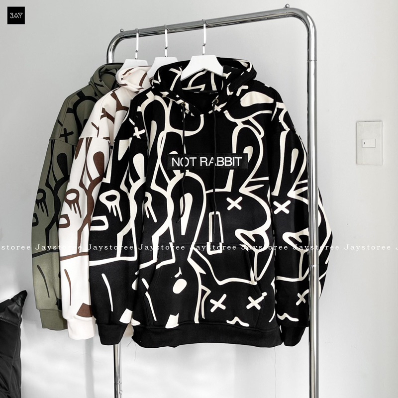 Áo Khoác Hoodie nỉ NOT RABBIT In Hình Chữ Thêu Form Rộng Unisex Nam Nữ - JAYSTOREE 🖤