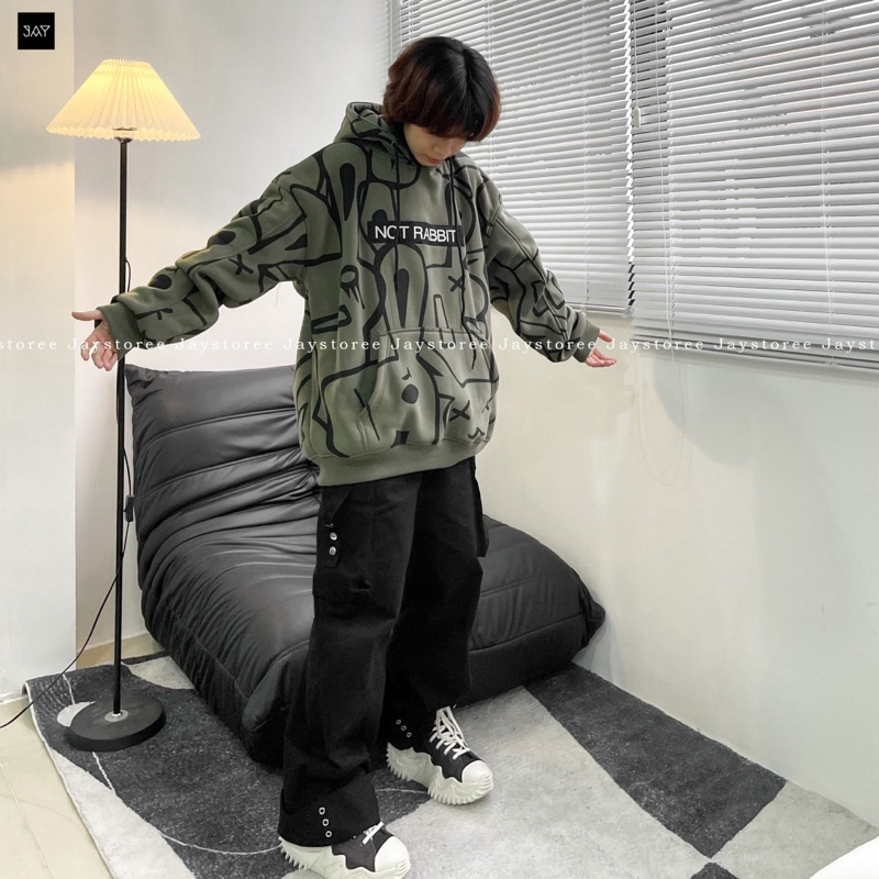Áo Khoác Hoodie nỉ NOT RABBIT In Hình Chữ Thêu Form Rộng Unisex Nam Nữ - JAYSTOREE 🖤
