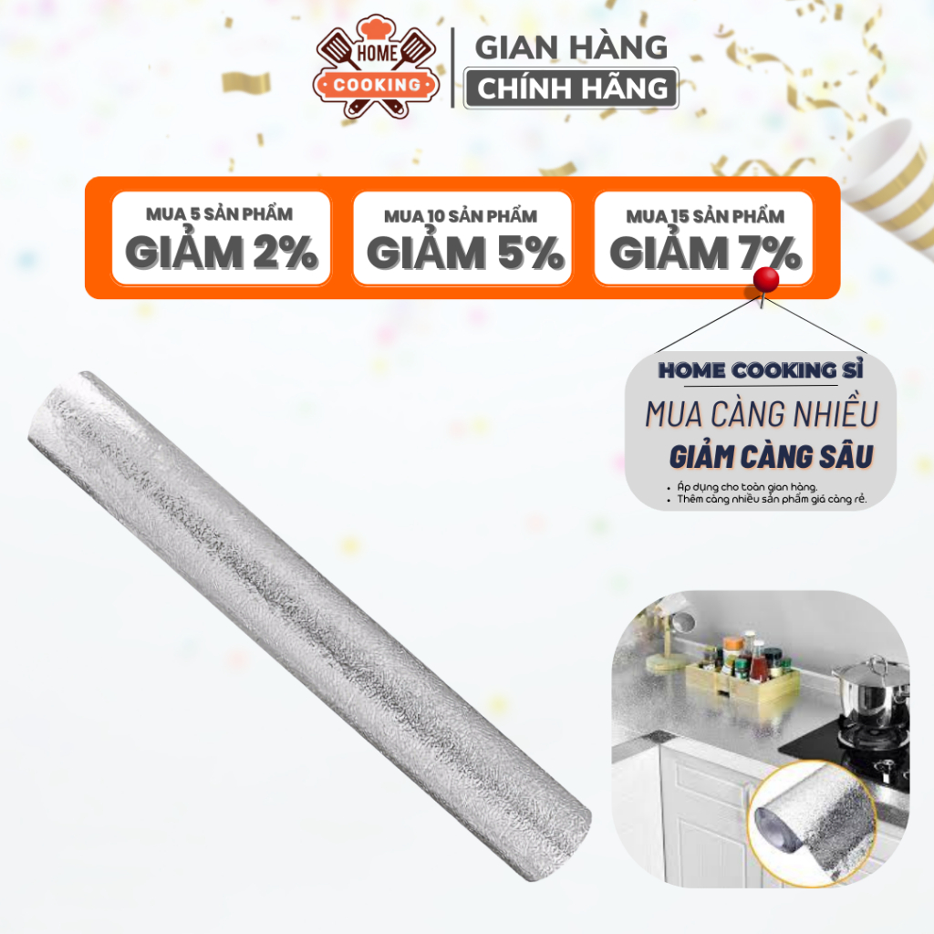 Cuộn giấy bạc dán bếp cách nhiệt, miếng decal dán tường nhà bếp chống thấm bền đẹp (khổ 60cm)