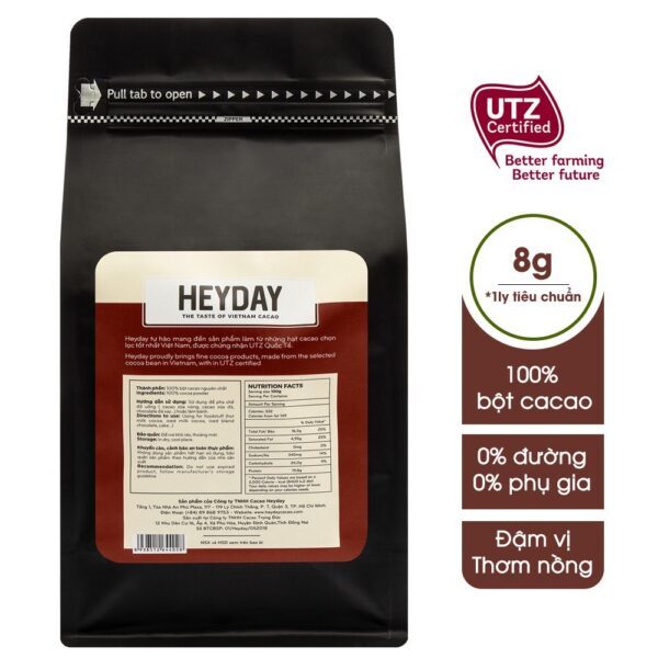 BỘT CACAO HEYDAY NGUYÊN CHẤT ORIGIN – TÚI ZIP 500G