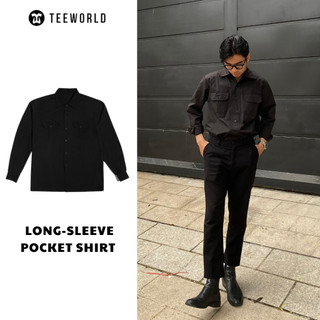 Áo sơ mi tay dài Local Brand Teeworld long-sleeve Pocket shirt có túi Đen