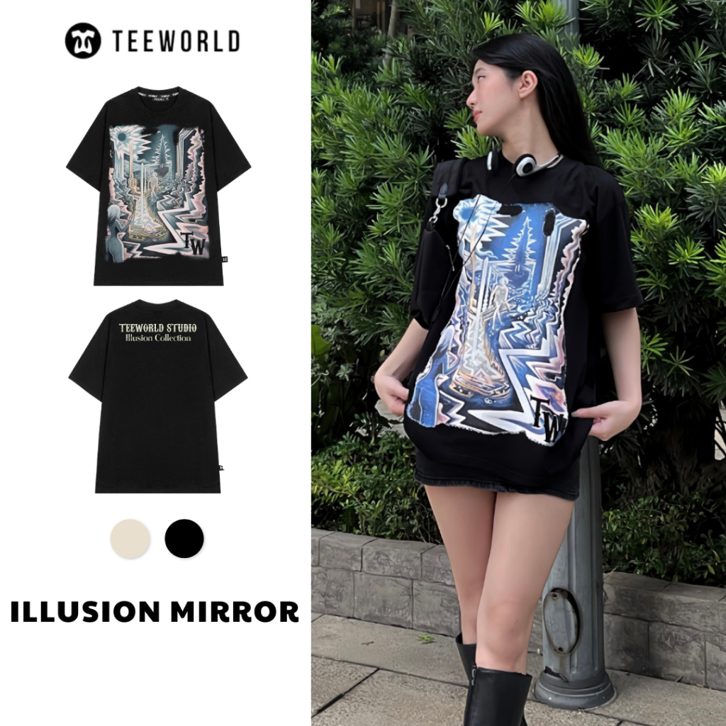 Áo Thun Local Brand Teeworld Illusion Mirror T-shirt Trắng Đen Nam Nữ Form Rộng Unisex