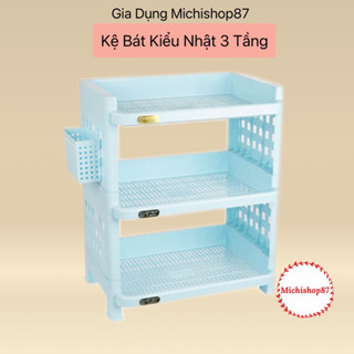 Kệ úp bát, trạn bát nhựa 3 tầng kiểu nhật cao cấp chịu lực tốt nhà bếp kèm ống đũa (5528-3)