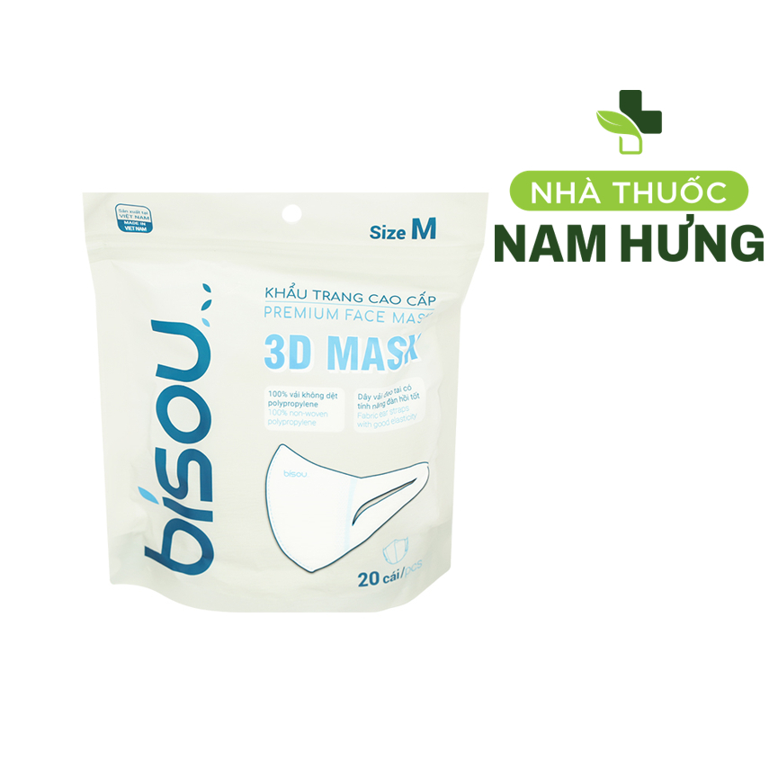 Thùng Khẩu trang y tế Bisou 3D Mask màu trắng size M, size L (Thùng 30 gói)