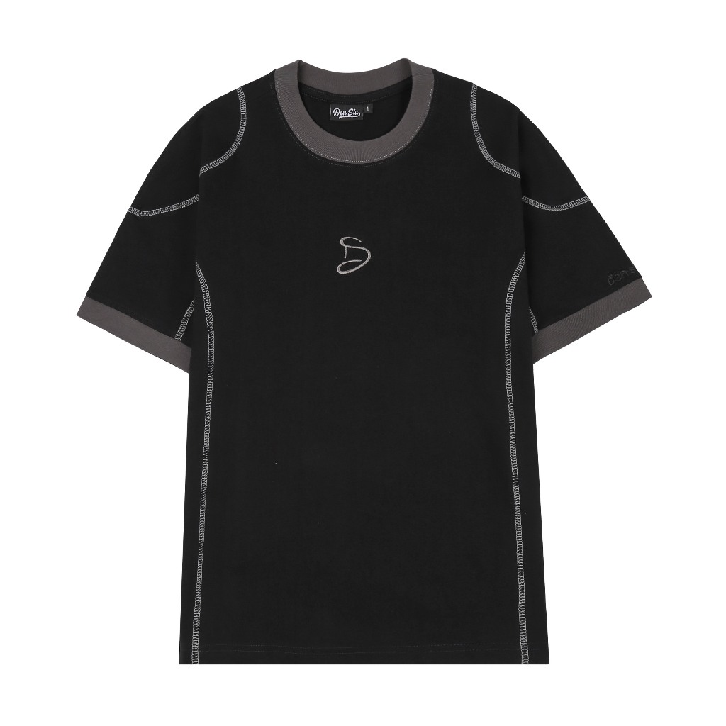 Áo Thun Form Boxy Đường May Nổi Đen Studio