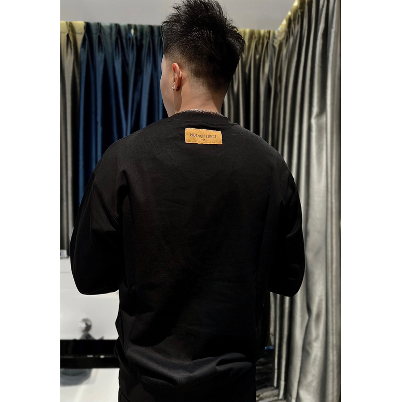 Áo nỉ nam hình LV đen dài tay in 3D cao cấp