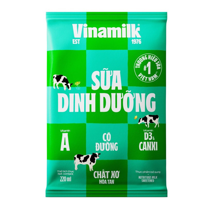 Sữa tươi tiệt trùng ít đường Vinamilk 100% Sữa tươi 1 bịch x 220ml