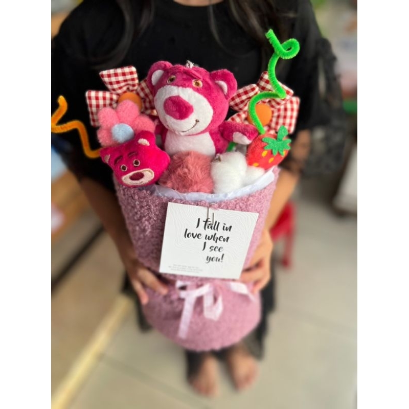 Bó hoa gấu, thỏ bông, cinamoroll, kulomi kèm túi xách, sticker, thiệp và đèn