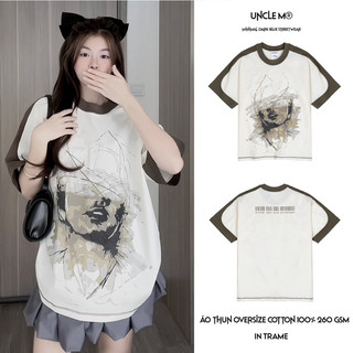 Áo thun phối local brand cổ tròn Uncle M cotton 100% nam nữ Unisex in lụa - pain tee