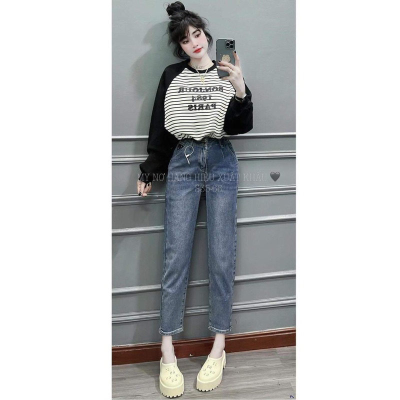 Áo Thun Giấy Phối Tay Kẻ Sọc 1984 Oversize -Áo Thun Giấy Basic Dáng Dài Trùm Mông Hot Trend Thu Đông-Halinh Chuyên Sỉ
