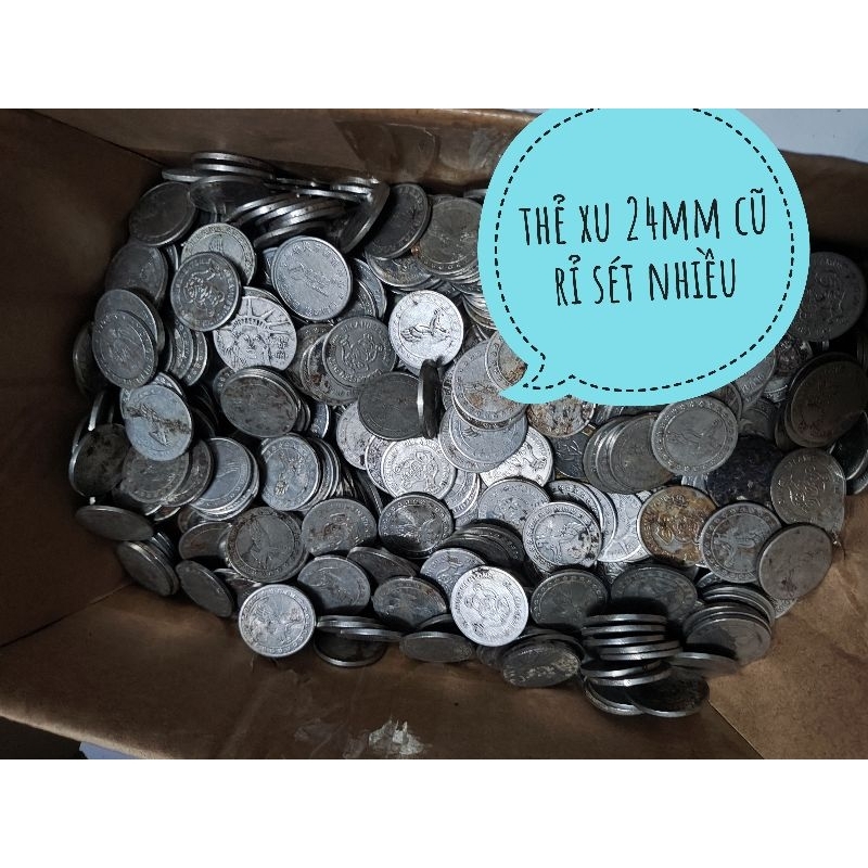 Thẻ xu game điện tử 24mm combo 100 thẻ cũ bị rỉ sét nhiều