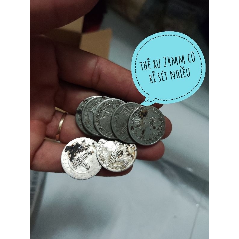 Thẻ xu game điện tử 24mm combo 100 thẻ cũ bị rỉ sét nhiều