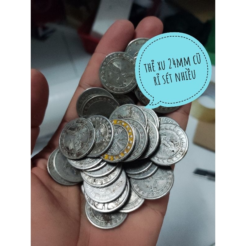 Thẻ xu game điện tử 24mm combo 100 thẻ cũ bị rỉ sét nhiều