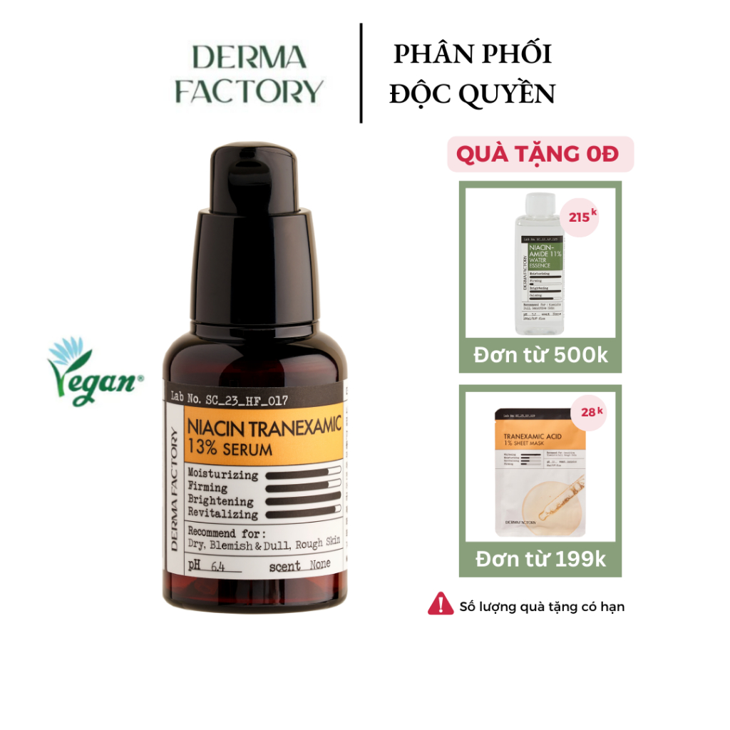 Tinh chất dưỡng trắng da mờ thâm nám Derma Factory Niacin Tranexamic Acid 13% 30ml