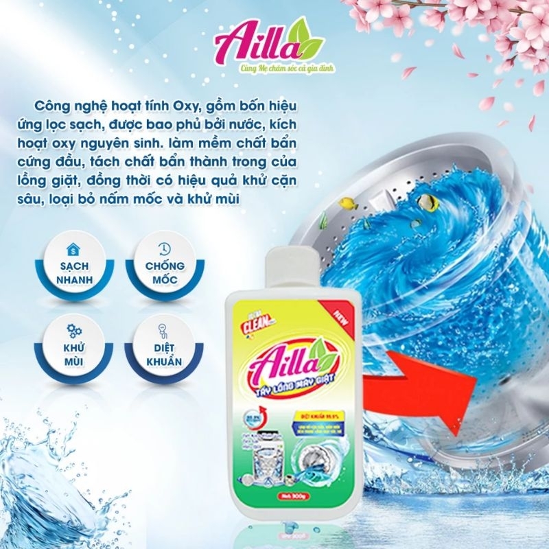 Tẩy Lồng Máy Giặt Ailla Giúp Loại Bỏ Cặn Bẩn, Hiệu Quả, An Toàn - Hộp 300Gr