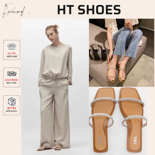 (Sẵn)Dép sandal Zr đính đá blingbling đế nâu 1cm xiêu xinh dễ phối đồ cho nữ phong cách nhẹ nhàng fullbox 2023