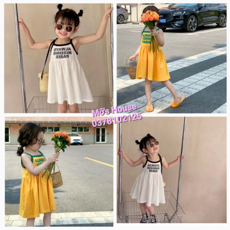 Váy Hai Dây Bé Gái,Đầm Thiết Kế Hai Dây Mùa Hè Cho Bé Gái Vải Cotton Size 11-42kg Vải Cotton 4c 100%