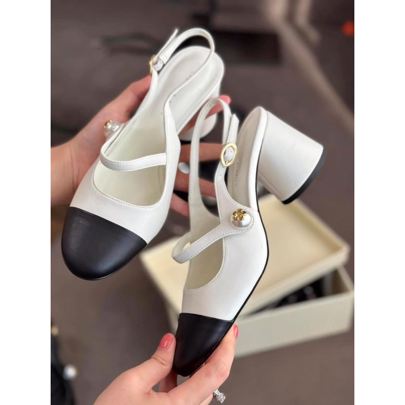 Giày sandal cao gót Cnk hở gót đế trụ tròn cao 6cm phối màu siêu xinh phong cách tiểu thư nhẹ nhàng thanh lịch