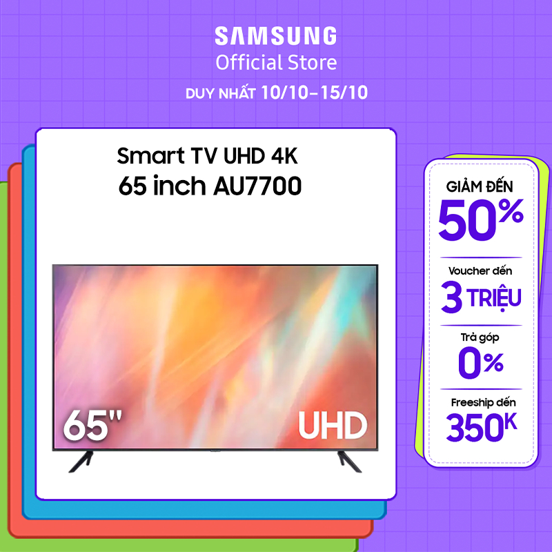 [Shopee voucher ELSAMCE15 giảm 15% CAP 3TR] Smart Tivi Samsung Crystal UHD 4K 65 inch UA65AU7700KXXV - Miễn phí lắp đặt