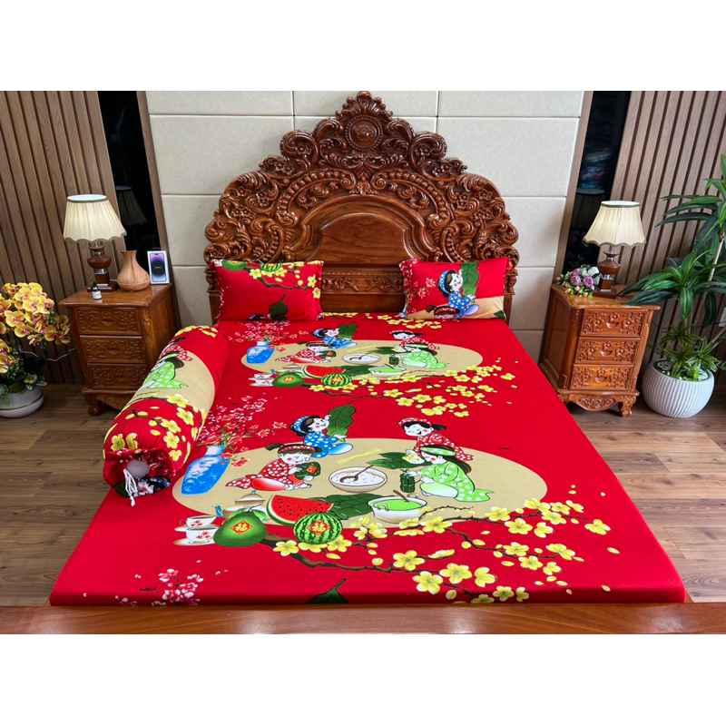 BỘ GA GỐI MẪU ĐOÀN VIÊN ĐÓN TẾT