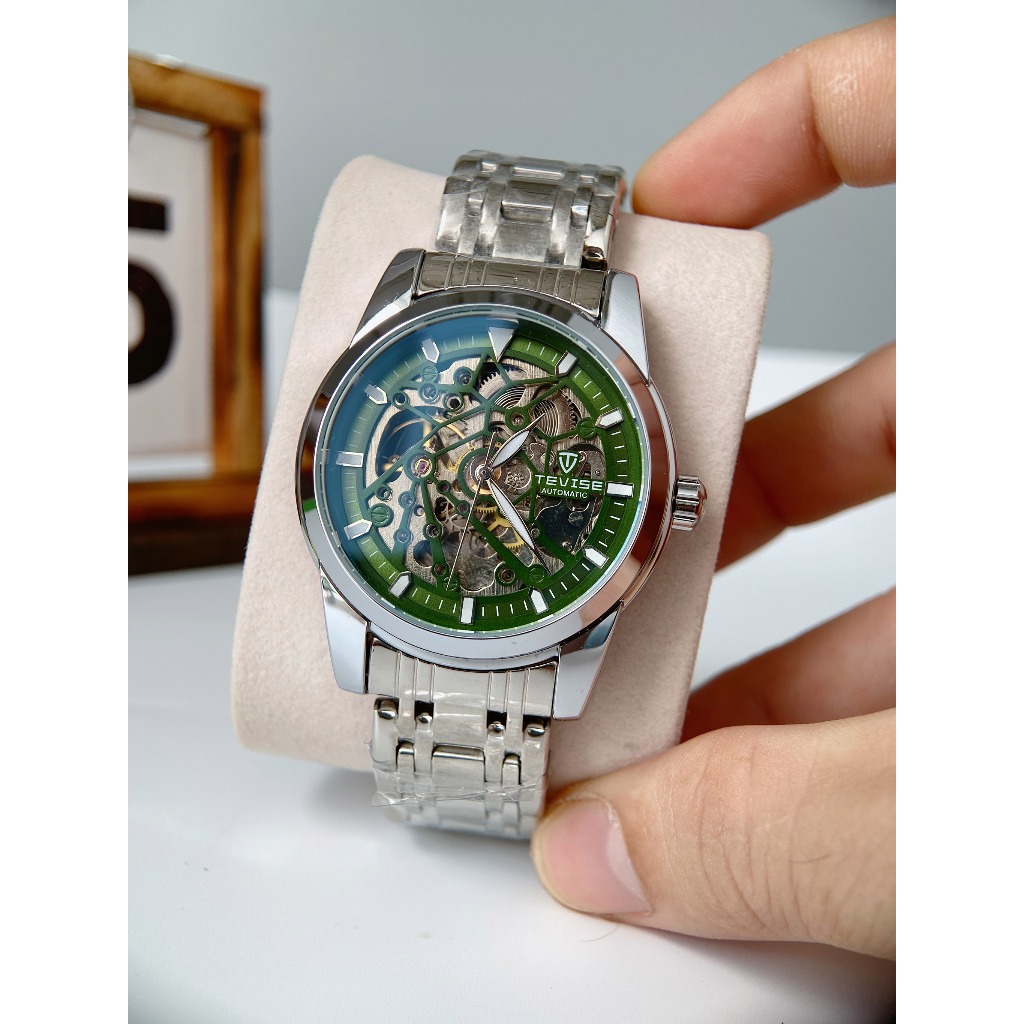 Đồng hồ nam Tevise cơ lộ máy với thiết kế mặt xanh rêu trẻ trung cực sang trọng, NaiWatch