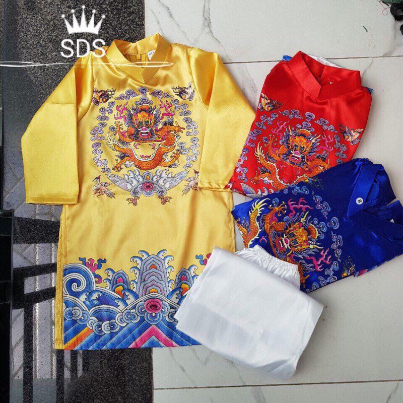 Áo dải bé trai in rồng cung đình