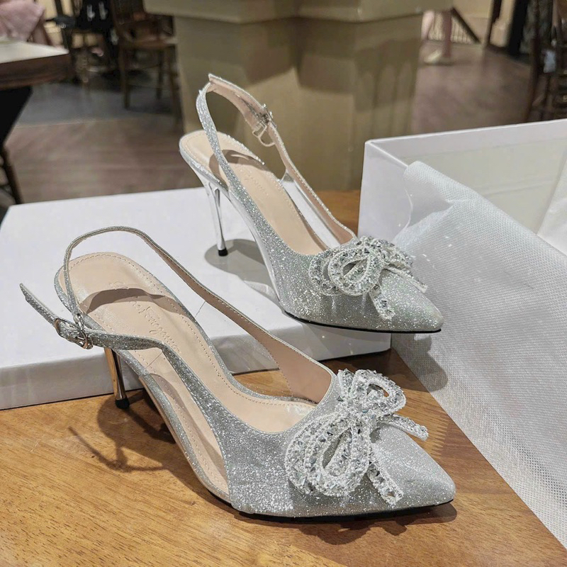 Giày cao gót nơ đá mũi nhọn cao 7 phân siêu sang chảnh