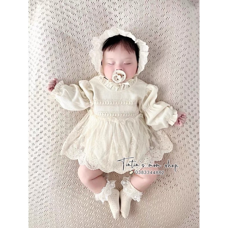 Váy ren công chúa thôi nôi kem dành cho bé gái 3-18M