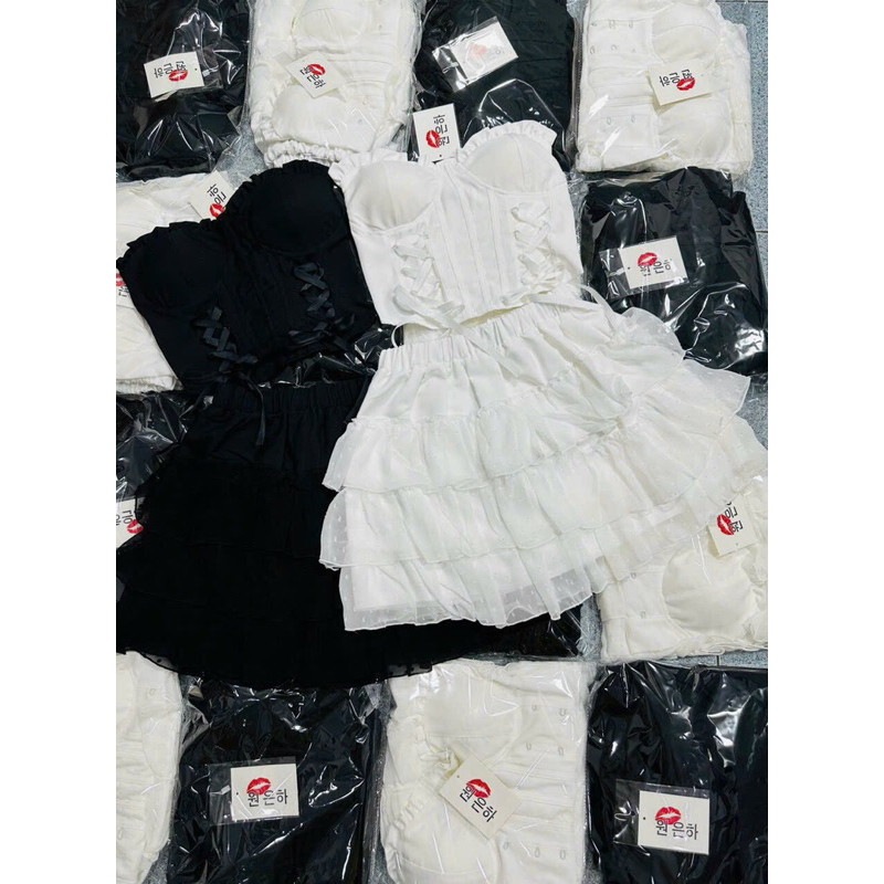 SET ÁO CUP ĐAN DÂY CHÂN VÁY TẦNG