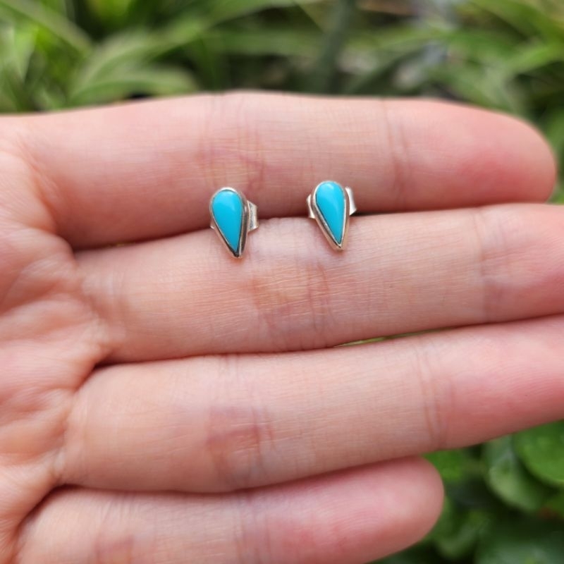 Bông tai bạc vintage Nhật khắc STSIL đá ngọc lam Cinderella Blue - em và nắng