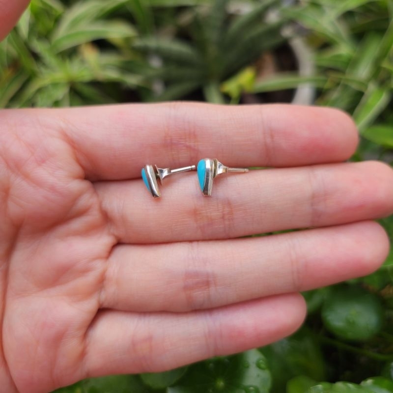 Bông tai bạc vintage Nhật khắc STSIL đá ngọc lam Cinderella Blue - em và nắng