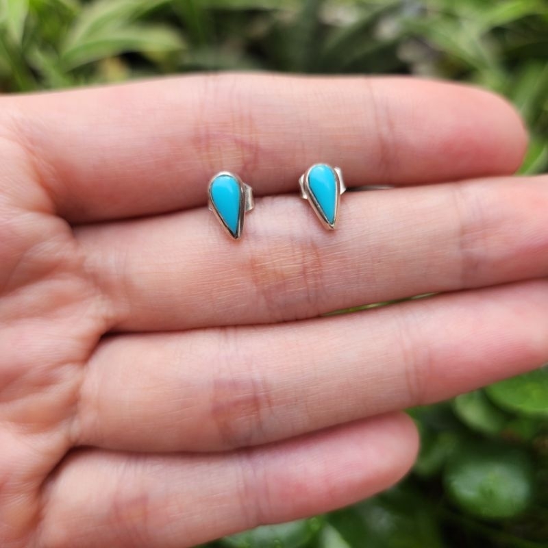 Bông tai bạc vintage Nhật khắc STSIL đá ngọc lam Cinderella Blue - em và nắng