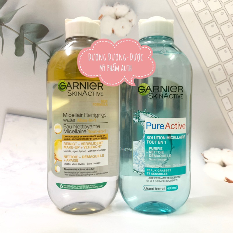 Nước tẩy trang Garnier Micellar Cleansing Water 400ml nội địa Pháp - Garnier vàng, xanh